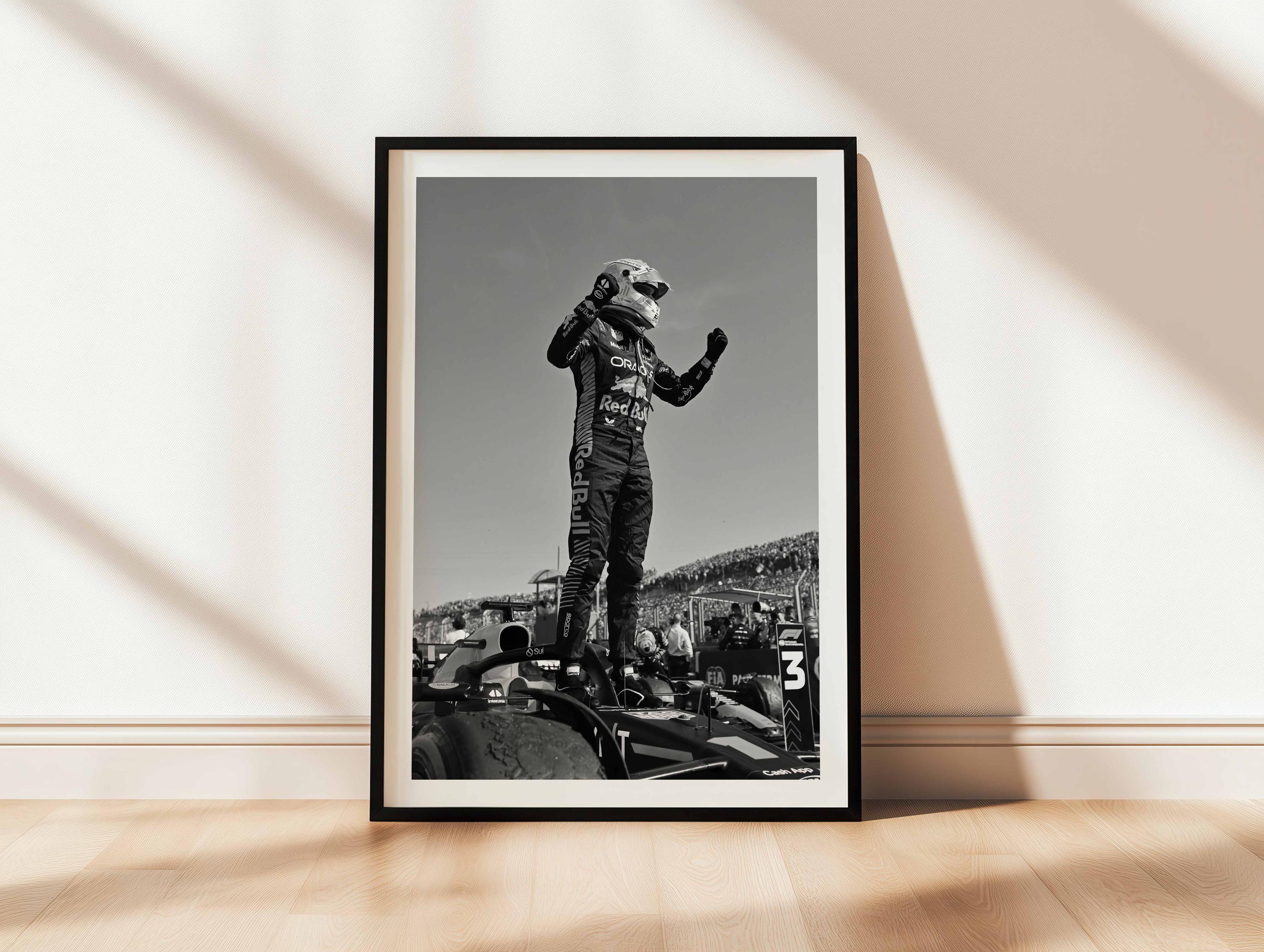 Verstappen F1 Poster Download, Formula Racing Win Print, Black and