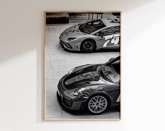 Prsch and Lmbrgn Print Download,Black White Sport Car Poster,Modified Supercars Photography