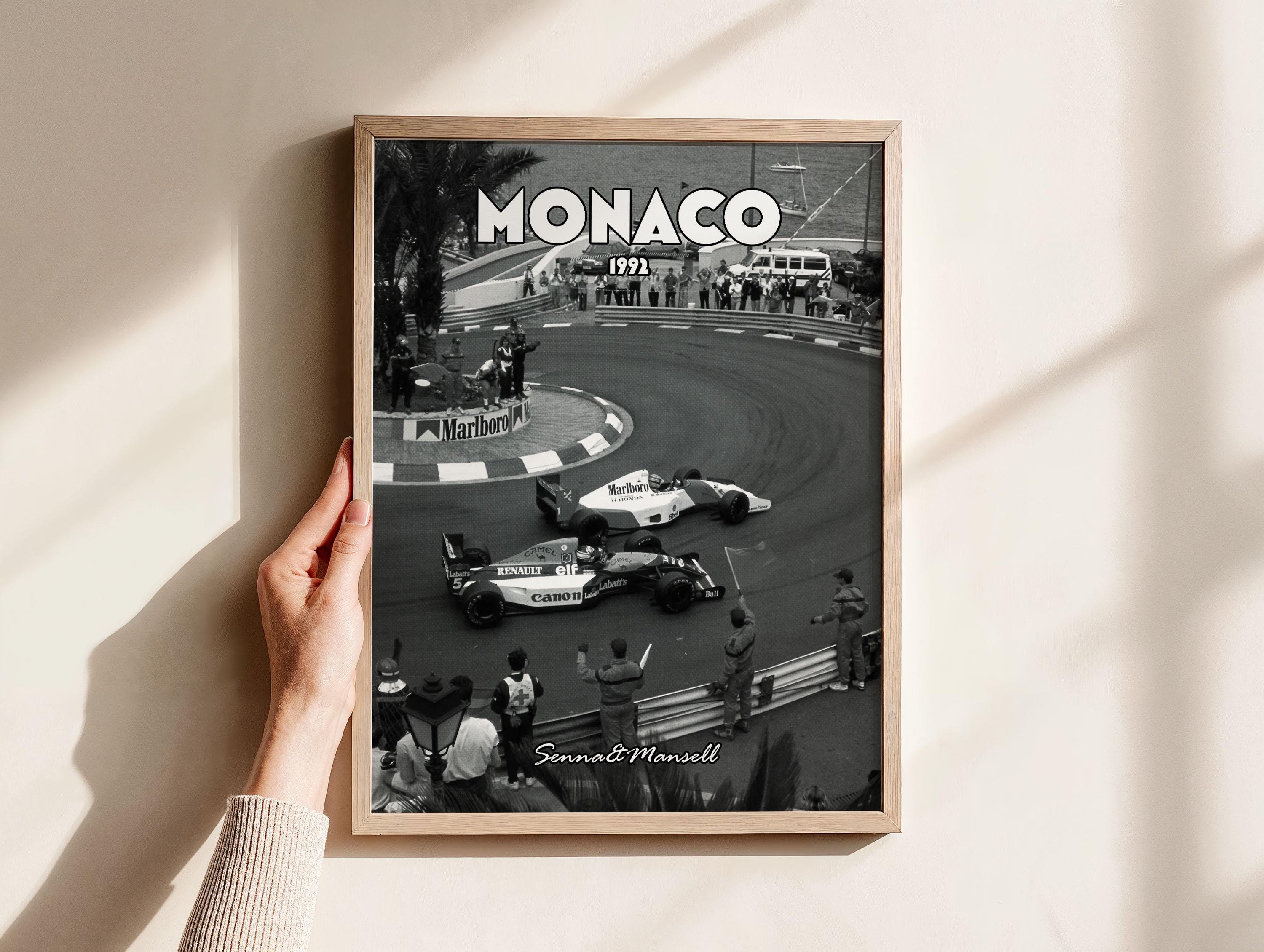 F1モナコポスター、ヴィンテージF1ウォールアート、セナとマンセル