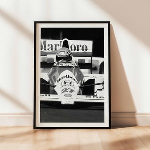 Ayrton Senna Poster,Retro F1 Mclaren Poster,F1 Wall Art,Black and White F1 Print,Vintage Formula 1 Print,Formula 1 Poster,Formula One Print