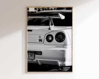 Nissan Skyline Gtr Print Poster,Nissan Rear View,Race Car Poster,Modified Vehicle,Luxury Sport Car,Black and White,Printable Wall Art