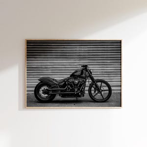 Harley Motorcycle Poster,Digital Download,Black Motorcycle,Motorcycle Photograph Print,Black and White Motorcycle Wall Art,Motorbike