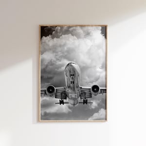 Schwarz und weiß Flugzeug Poster, Büro Wandkunst, Flugzeug Landung Druck digitaler Download, Flugzeug Wand Kunst, Flugzeug Poster Sofort-Download