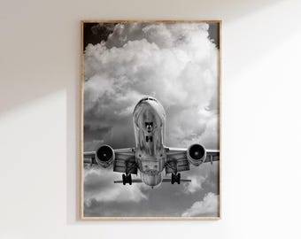 Black and White Airplane Poster,Office Wall Art,Airplane Landing Print Digital Download,Aircraft Wall Art,Aircraft Poster Instant Download
