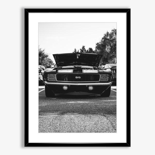 Old Camaro Poster,American Muscle Car Poster,Black and White Vintage Car,Vintage Camaro Print,Classic Car,Car Photography,Retro Car Wall Art