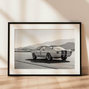 Vintage Ford Mustang Race Car Print: Black and White Classic Car Poster (Digital Download