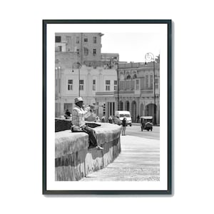 Cuba Travel Print,Havana Poster,Street Performer Playing the Trumpet,Minimalist Wall Decor,Music Wall Art,Black and White,InstantDownload