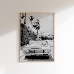 Printable Classic Car Poster Digital Download,Vintage Car Photo Print,Black and White Old Car Print,Retro Car Wall Decor,Palm Tree Print