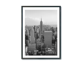 NYC Poster, Manhattan Skyline, Aerial New York Architecture Wall Art, Empire State (Digital Download)