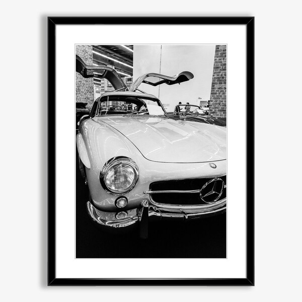 Mercedes Poster,Mercedes 300 SLR Print,Mercedes Photography,Black and White Vehicle,Classic Car Wall Art,Vintage Car Poster,Instant Download