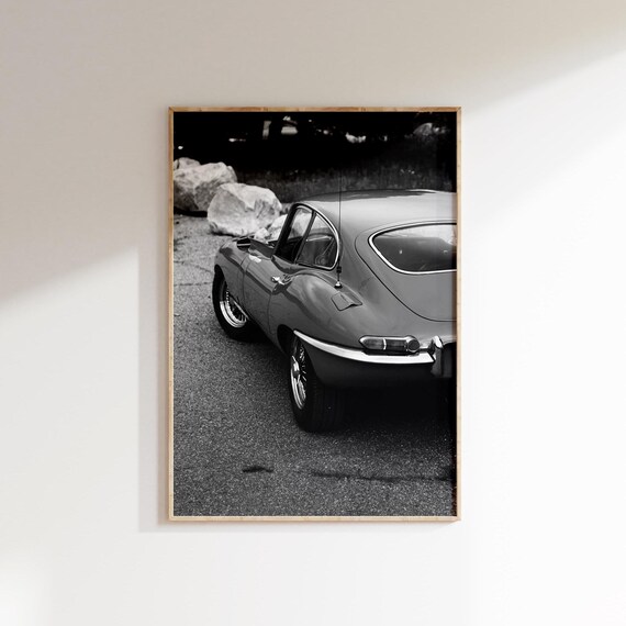 Jaguar E-type Poster, Vintage Sports Car Print, 1960s Classic Auto