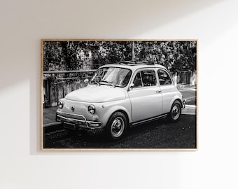 Lámina vintage del Fiat 500, póster de coche clásico italiano, arte automovilístico retro (descarga digital)
