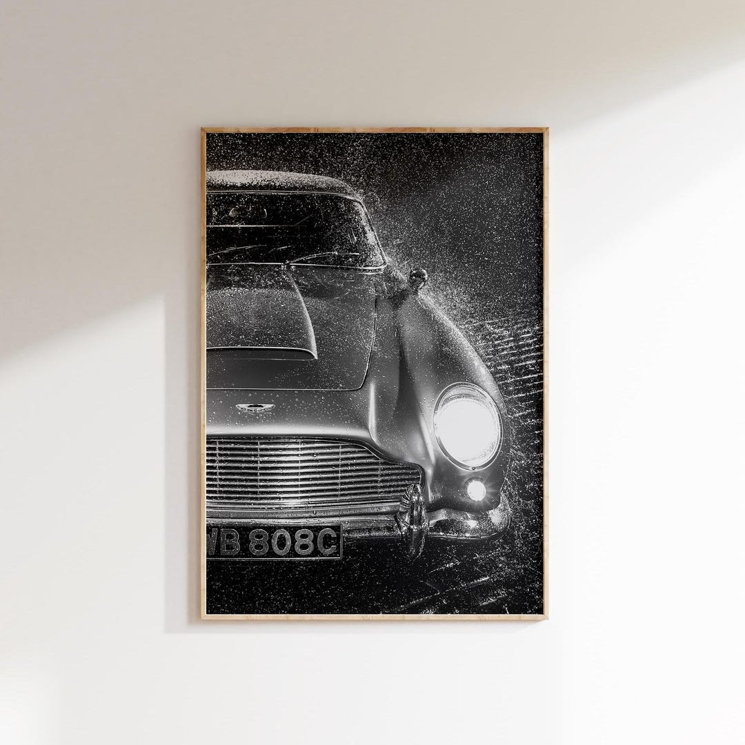Aston Martin DB5 Print: Black & White Vintage Car Poster (digital