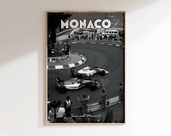 F1モナコポスター、ヴィンテージF1ウォールアート、セナとマンセル