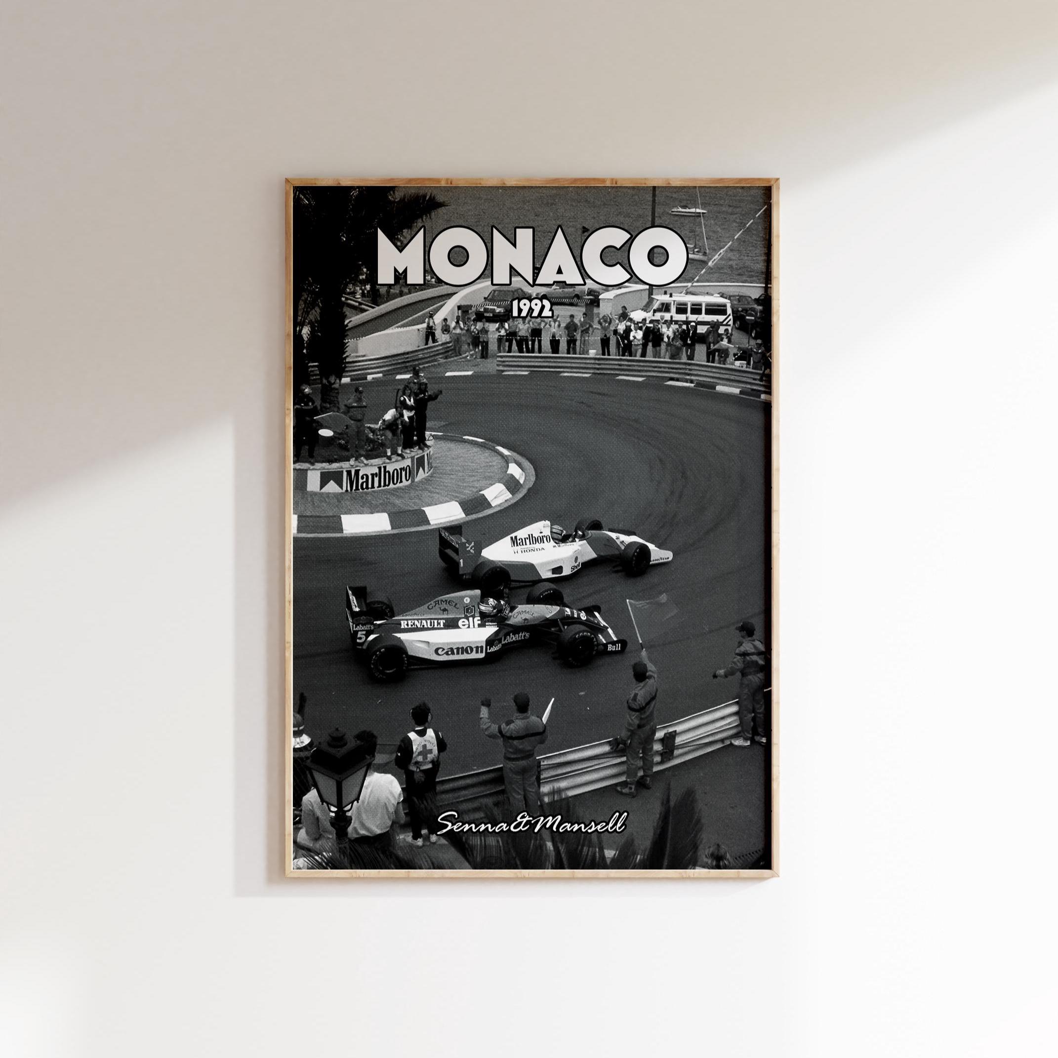 F1モナコポスター、ヴィンテージF1ウォールアート、セナとマンセル