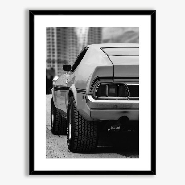 Black and White American Muscle Car Poster Instant Downlaod,Vintage Speed Car Poster,Classic Car Print,Old Car Back View Photo,Car Wall Art