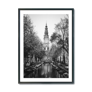 Czarno-białe zdjęcie kanału Amsterdam: Holland Travel Photography (pobranie cyfrowe)