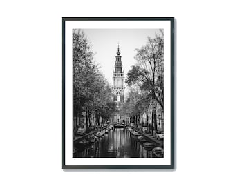 Fotografia em preto e branco dos canais de Amsterdã: Fotografia de viagens pela Holanda (Download digital)