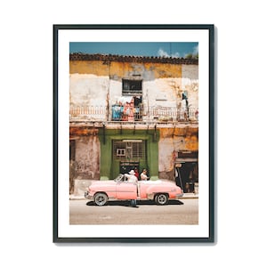 Lámina de La Habana, Cuba; Arte mural de Cuba; Fotografía de coche clásico rosa (Descarga digital)