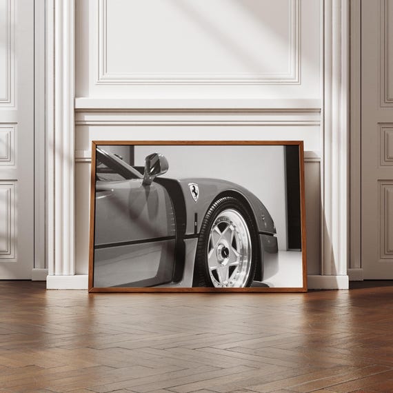 Ferrari F40 Black and White Rear View Print: Vintage Sport Car Art