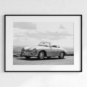 Druckbare Foto von Vintage Prsch 356 B Digital Download, klassische Prsch Poster, schwarz und weiß Auto Wandkunst, Retro Auto, Oldtimer Kunst