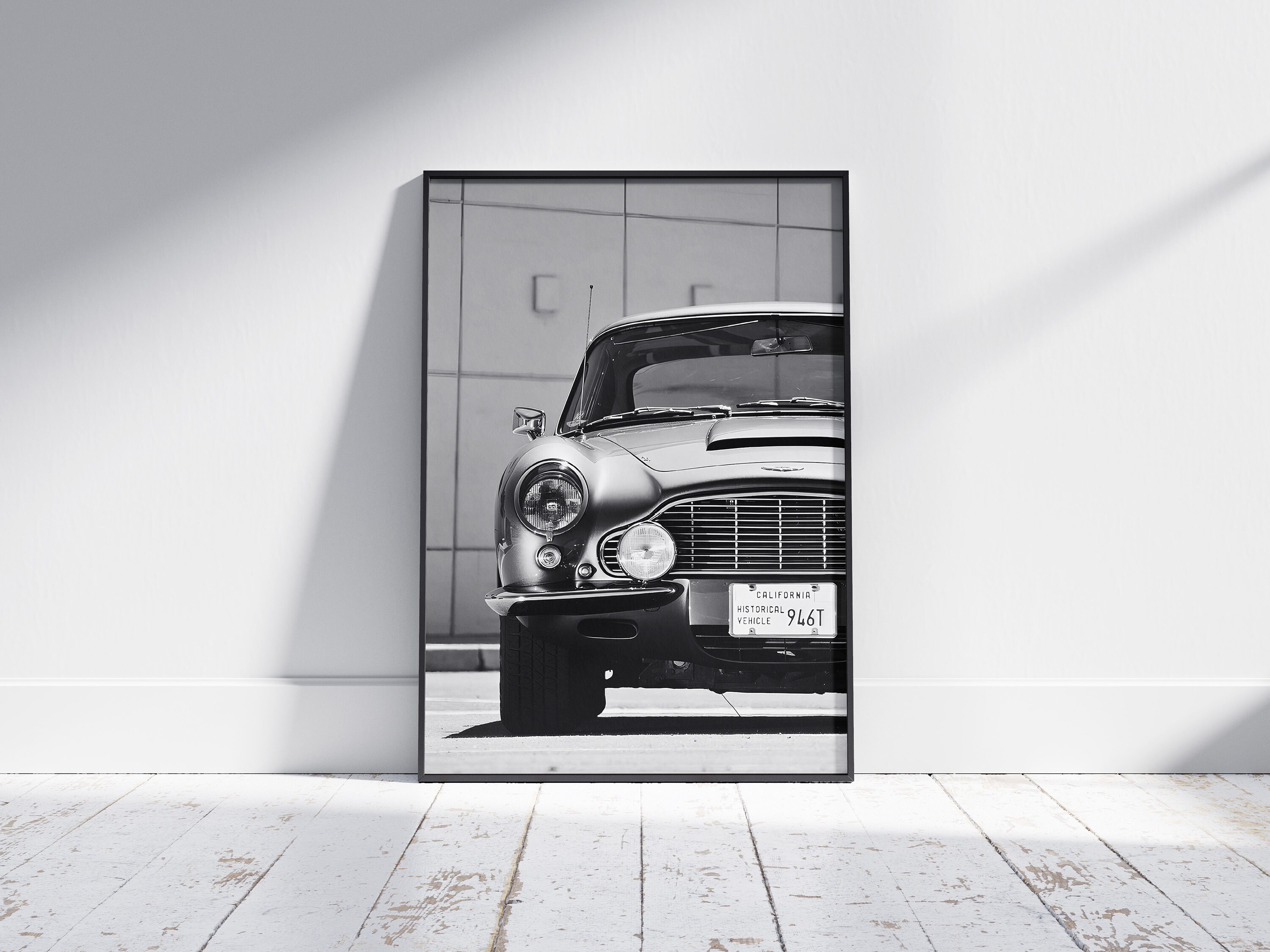 Aston Martin DB6 Poster, Black White Vintage Iconic Car Print, Old