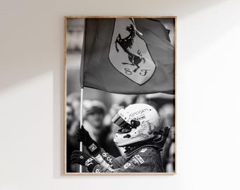 Sebastian Vettel F1 Poster: Black and White Formula Racing Print,F1 Wall Art (DigitalDownload)