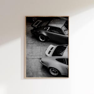911 Style Car Poster Download, Old German Sports Cars Print, Black White Car Photography