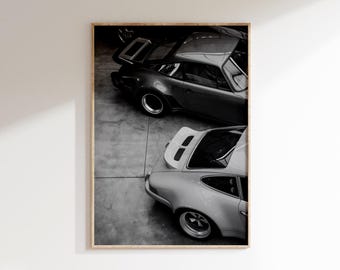 911 Style Car Poster Download, Old German Sports Cars Print, Black White Car Photography