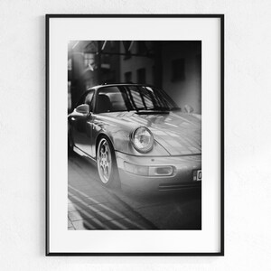 Póster clásico de Porsche, impresión fotográfica de Porsche vintage de cerca, arte de pared de Porsche en blanco y negro, impresión de automóvil retro, automóviles antiguos, decoración de pared de Porsche