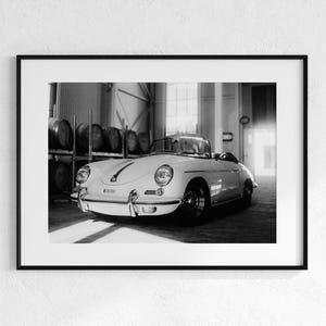 Altes Cabrio Prsch Druck, Vintage Prsch 356 Poster, Klassisches Prsch Schwarzweiß Wand Kunst Druck, Prsch Fans Geschenk, Auto Wandkunst, Geburtstagsgeschenk