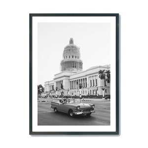 Black and White Cuba Photo Print: Classic Car, Havana Street (Digital Download)
