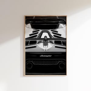 Póster imprimible de LMBRGN, impresión fotográfica única de LMBRGN, póster de coche deportivo en blanco y negro, coches deportivos, decoración de habitación infantil, arte mural de LMBRGN, regalo de cumpleaños.