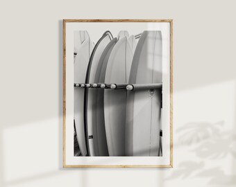 Surfer Printable Wall Art, Surfboard Print, Minimalist Summer Decor, Black and White (Digital Download)
