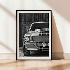 1967 Ford Mustang Shelby GT500 Print Digital Download,Ford Mustang Poster,Classic Car Art,American Muscle Car Print,Black and White Car