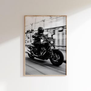 Harley Motorcycle Driver Poster Digital Download,Black and White Motorcycle Print,Motorcycle Wall Art,Motorcycle Print,Motorbike Poster