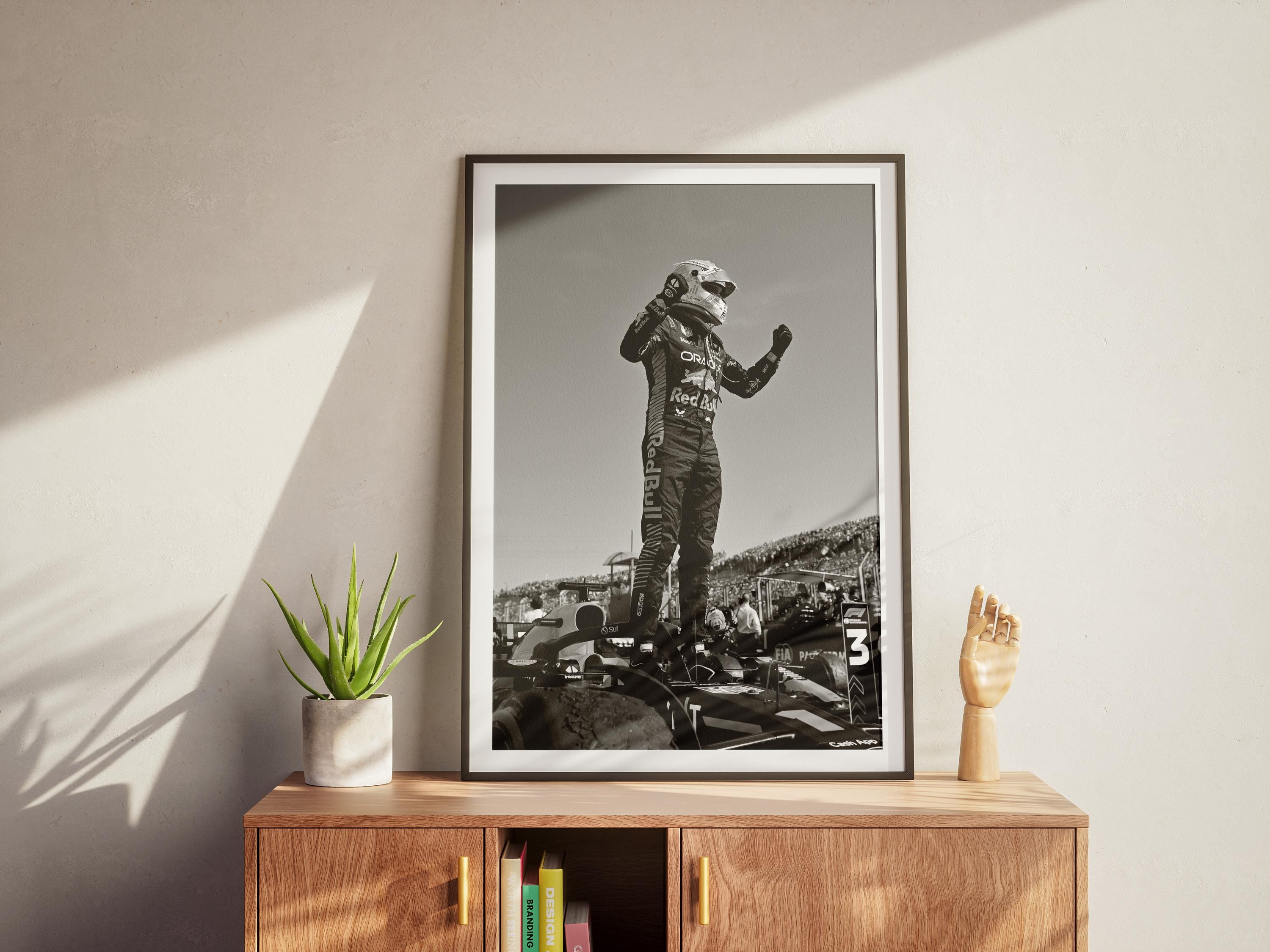 Verstappen F1 Poster Download, Formula Racing Win Print, Black and