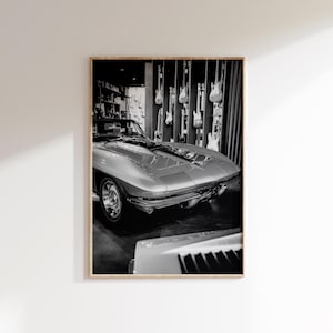 Póster de Chevrolet Corvette vintage, descarga digital, póster de coche clásico, foto de coche antiguo americano, póster de coche deportivo clásico en blanco y negro