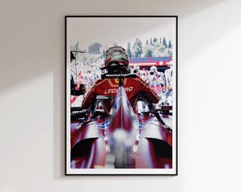 Leclerc Ferrari F1 Poster Download, Formel-Rennwagen-Rückansicht Druck, F1 Wandkunst