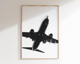 Black and White Airplane Poster Digital Download,Office Wall Art Decor,Airplane Print Instant Download,Passenger Plane Landing Print