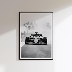 Fotografía impresa del coche de carreras Ferrari F1, póster en blanco y negro (descarga digital).