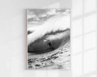 Printable Photo of Surfer in The Giant Waves Of The Ocean,Digital Download,Surf Poster,Surf Wall Art,Aquatic Sports Print,Black and White