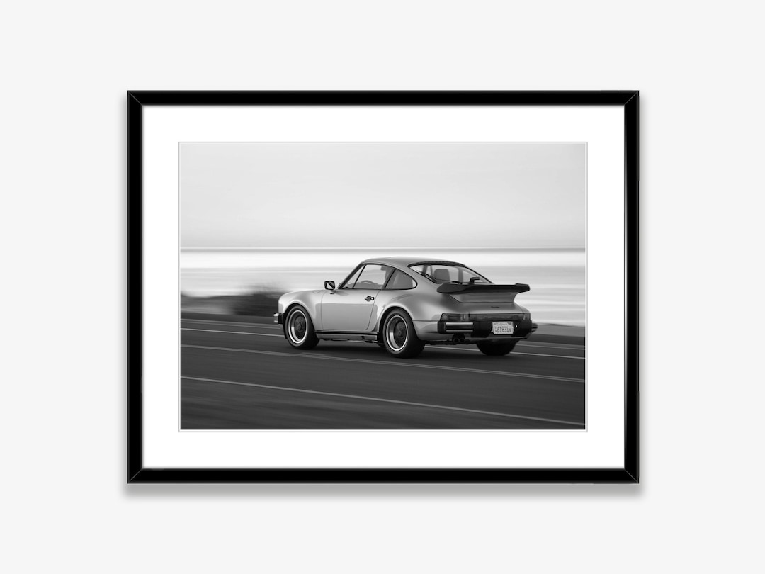 Black and White Porsche Prints,porsche on the Beach Road,vintage