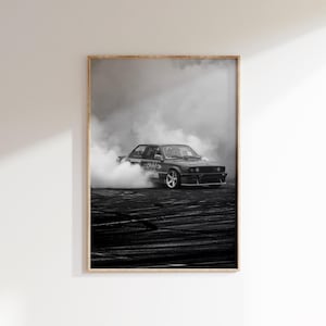Descarga instantánea de impresiones de BMW Drift, póster de carreras de drift, impresión de automóviles en blanco y negro, póster de automóviles antiguos, automóviles de rally, automóviles clásicos, decoración de pared de automóviles