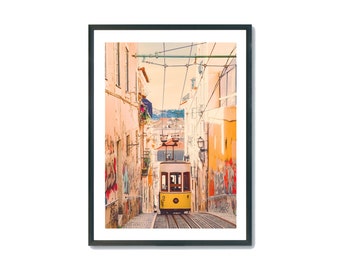 Lisbon Tram Poster, Alfama Tram Print, Portugal Travel Wall Art, Pastel Cityscape  (Digital Download)