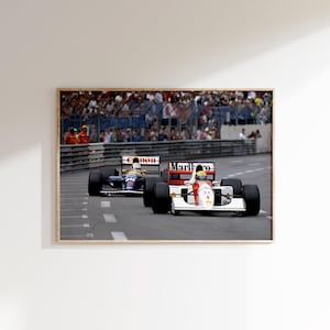 アイルトン・セナ ナイジェル・マンセル モナコ GP ポスター、ヴィンテージ F1 ポスター、F1 マクラーレン ポスター、F1 ウォール アート、フォーミュラ ワン プリント、レトロ F1 ポスター、F1 モンテカルロ