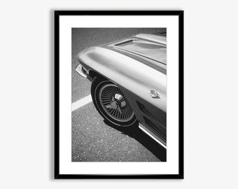 Printable Photo Poster of Vintage Chevrolet Corvette Digital Download,Classic Sport Car Photo,American Classic Car Poster,Black and White