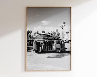 Surfer Van Poster, Surf Wall Art, Retro Bus Print, Surfboard Art (Digital Download)