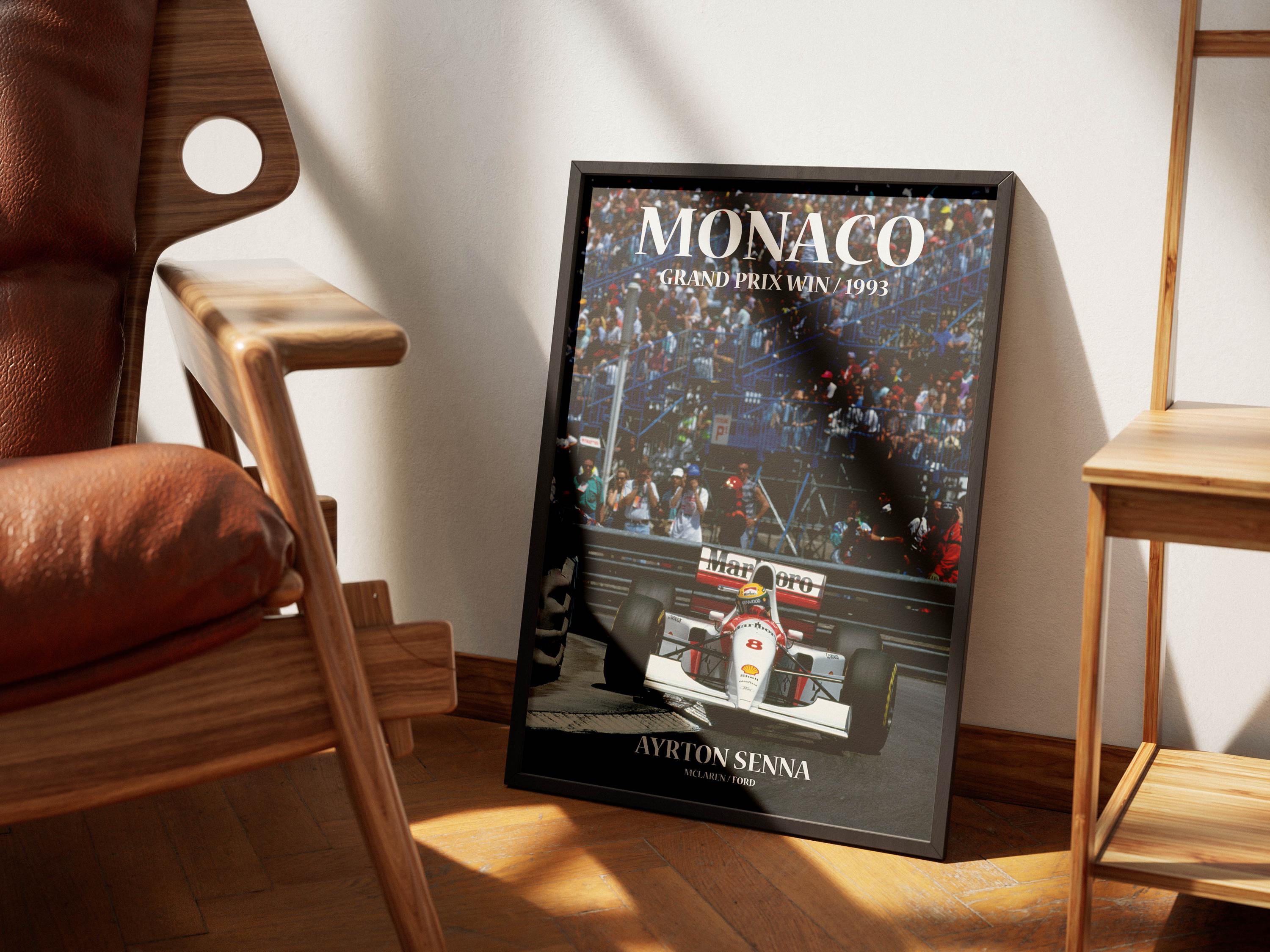 Ayrton Senna Monaco Gp Poster, F1 Monaco Wall Art, Vintage Formula