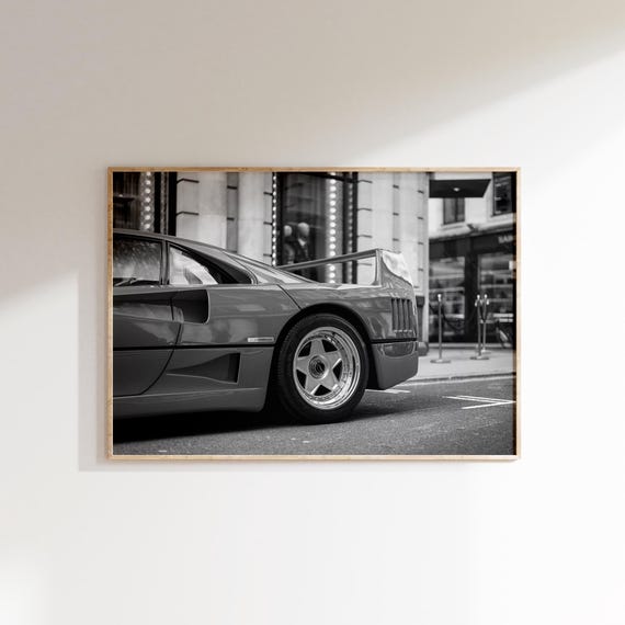 Ferrari F40 Black and White Print, Iconic Sport Car Poster